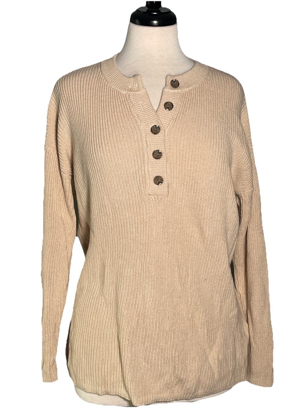 Aerie Women’s Knit Long Sleeve 100% Cotton Oversized Off-White Cardigan Medium